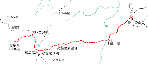 黒味岳のコース地図